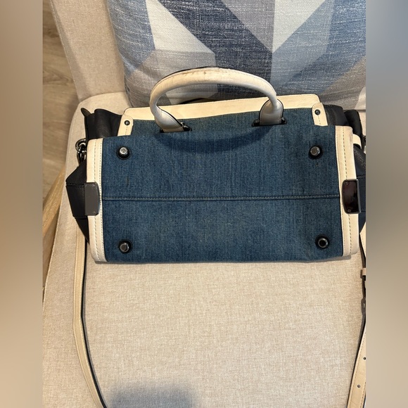 Coach Denim Swagger With Chalk White Leather Trim Satchel - Picture 8 of 13